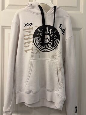 White Graphic Crewneck Hoodie with Sun Emblem